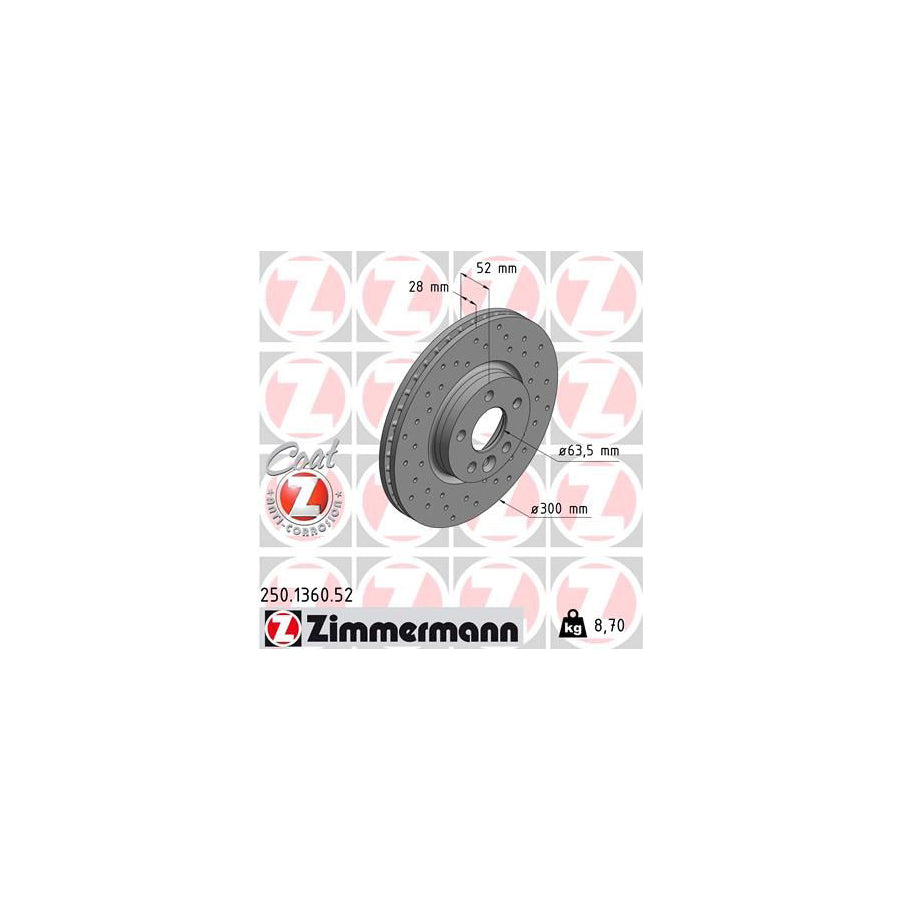 ZIMmERMANN SPORT COAT Z 250 1360 52 Brake Disc Internally Vented Perforated Coated High carbon
