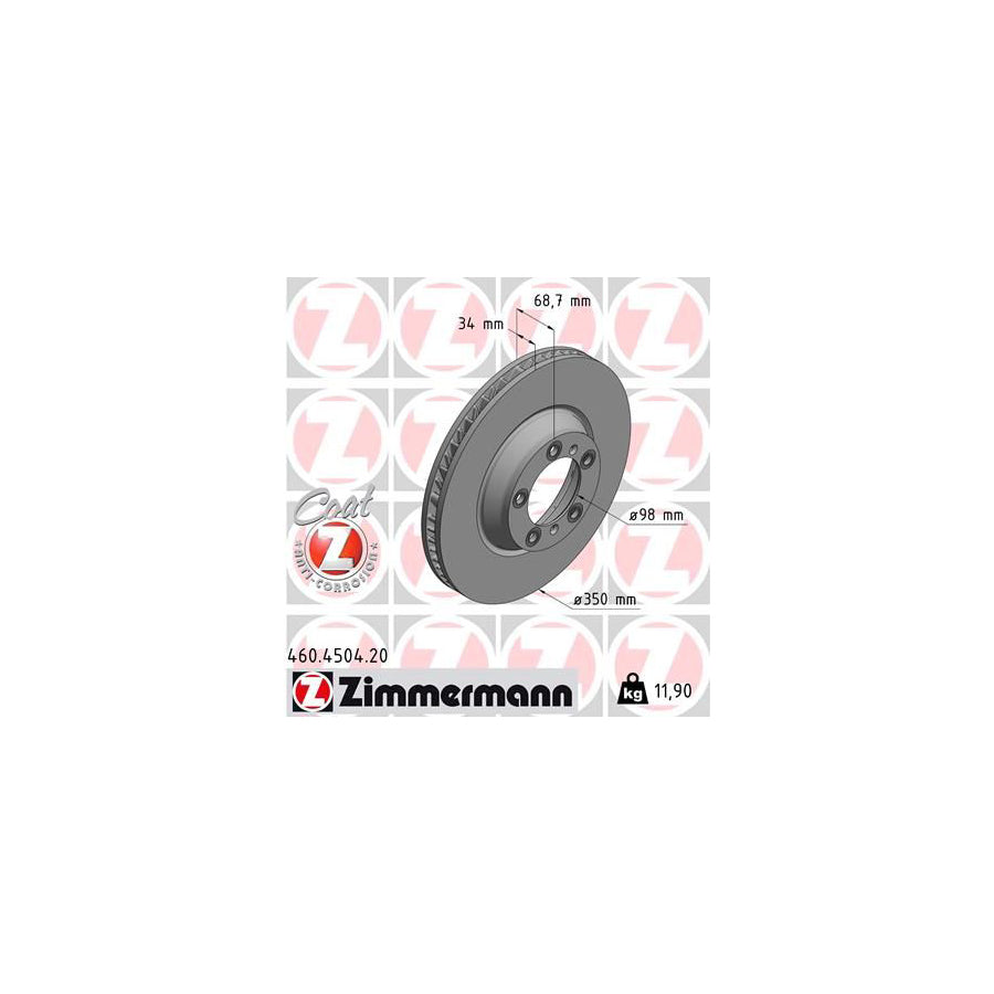 ZIMmERMANN 460 4504 20 Brake Disc Internally Vented Coated High carbon
