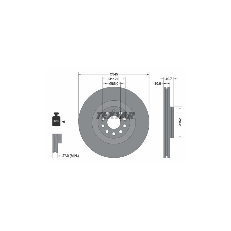 TEXTAR PRO 92120605 Brake Disc Internally Vented Coated High carbon without wheel hub without wheel studs