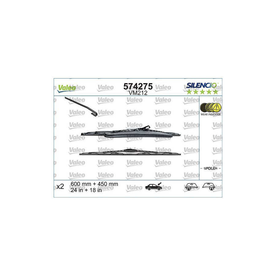 Valeo Silencio Conventional Set, Silencio Performance 574275 Wiper Blade | Duco Car Parts UK Car Parts