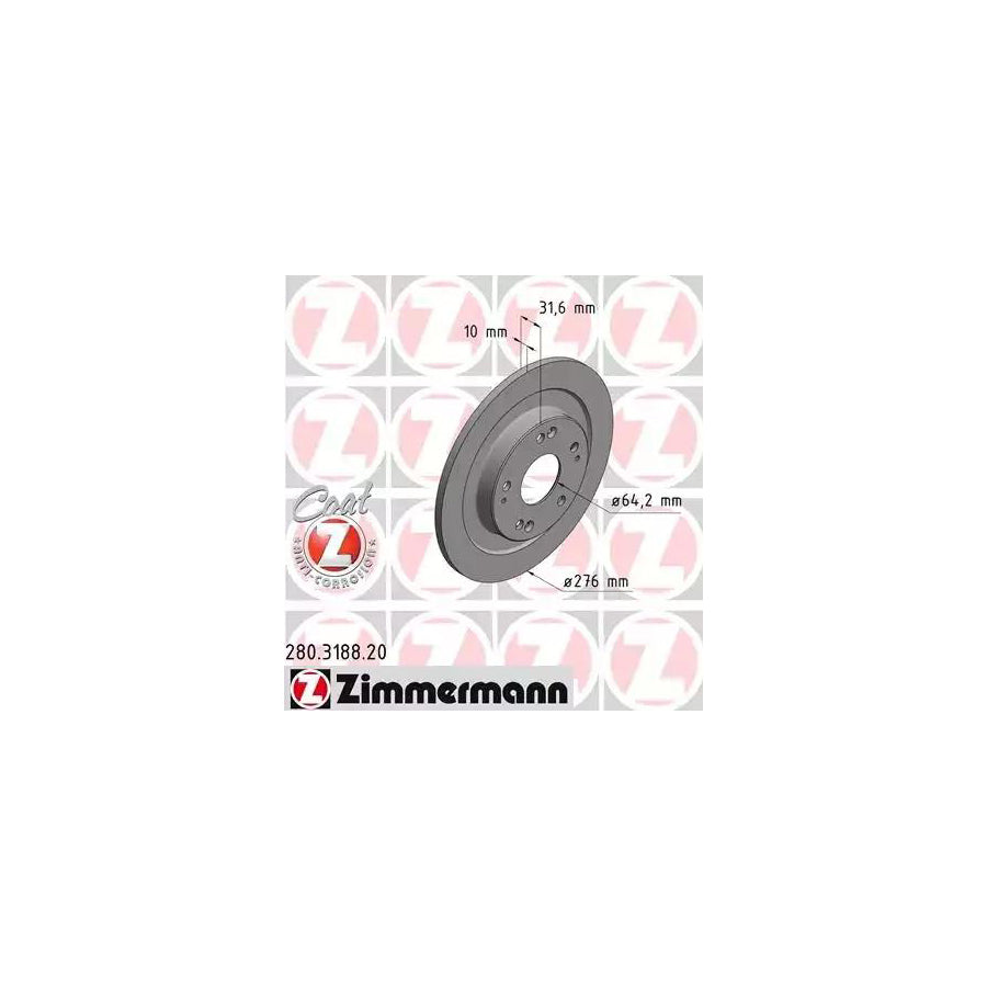 ZIMmERMANN COAT Z 280 3188 20 Brake Disc for HONDA CIVIC Solid Coated