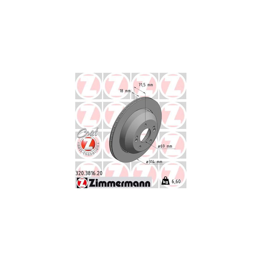 ZIMmERMANN 320 3816 20 Brake Disc for KIA Sorento III UM Externally Vented Coated