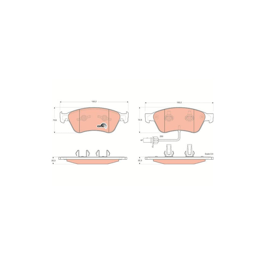 TRW Cotec Gdb1553 Brake Pad Set Incl Wear Warning Contact