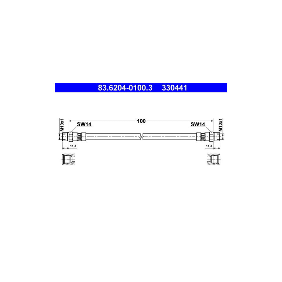 ATE 83 6204 0100 3 Brake Hose 100Mm
