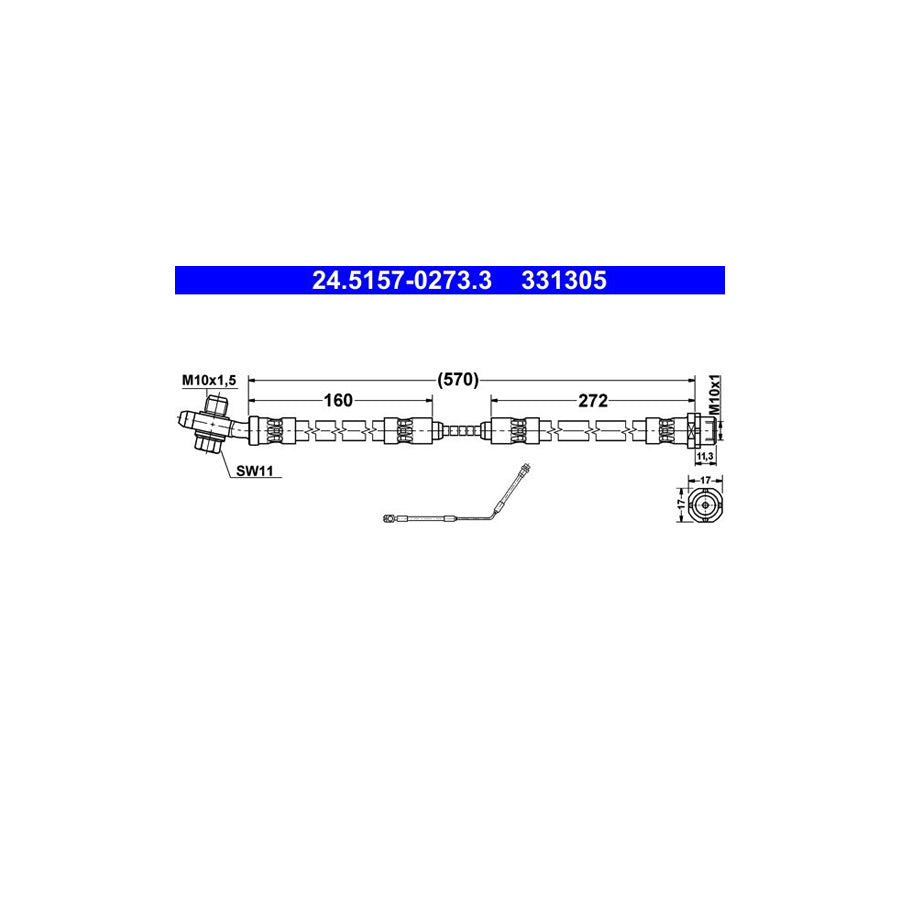 ATE 24 5157 0273 3 Brake Hose for BMW X5 E53 272Mm M10X1 