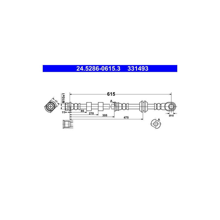 ATE 24 5286 0615 3 Brake Hose 615Mm M10X1 