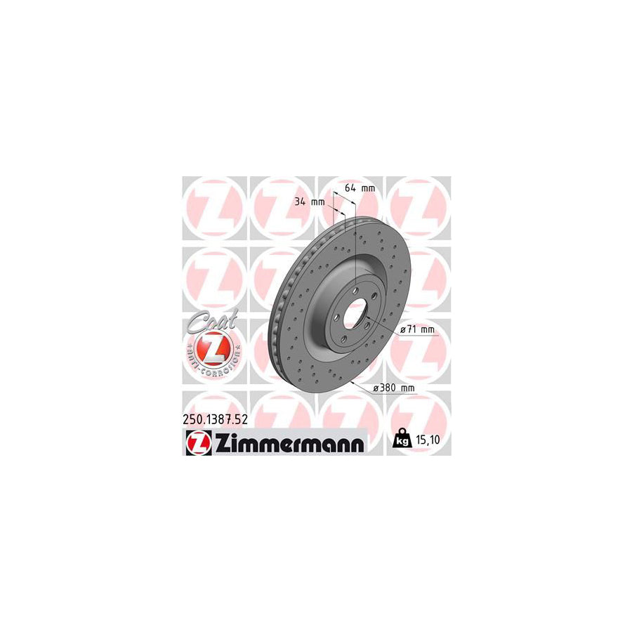 ZIMmERMANN SPORT COAT Z 250 1387 52 Brake Disc for FORD USA MUSTANG Internally Vented Perforated Coated High carbon