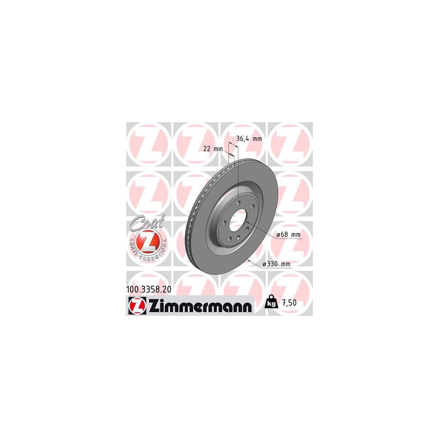 ZIMmERMANN COAT Z 100 3358 20 Brake Disc Internally Vented Coated High carbon