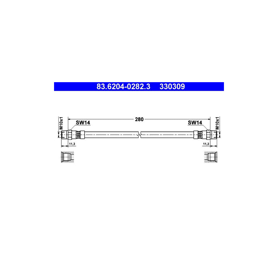 ATE 83 6204 0282 3 Brake Hose 280Mm