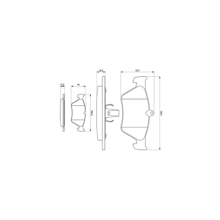 Bosch 0986461129 Brake Pad Set With Anti Squeak Plate With Piston Clip BP580
