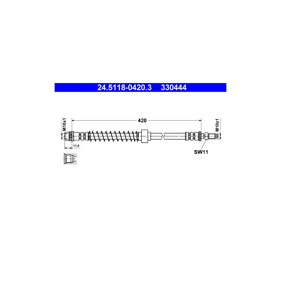 ATE 24 5118 0420 3 Brake Hose for PEUGEOT 405 420Mm M10X1 