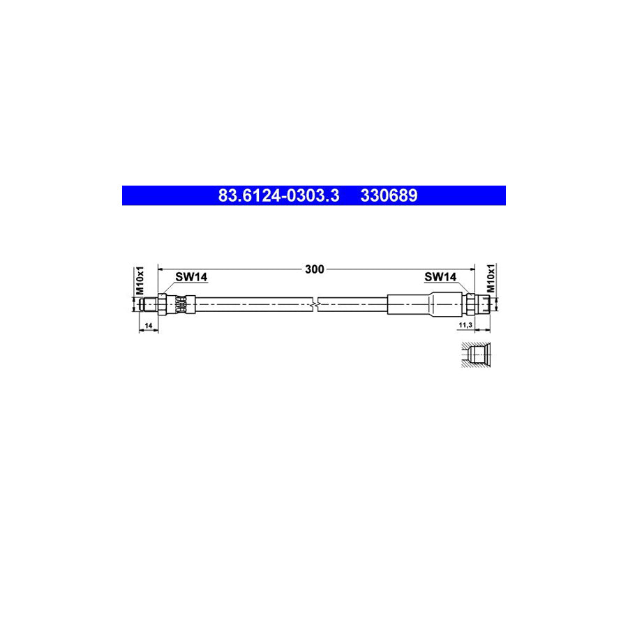 ATE 83 6124 0303 3 Brake Hose 300Mm M10X1 