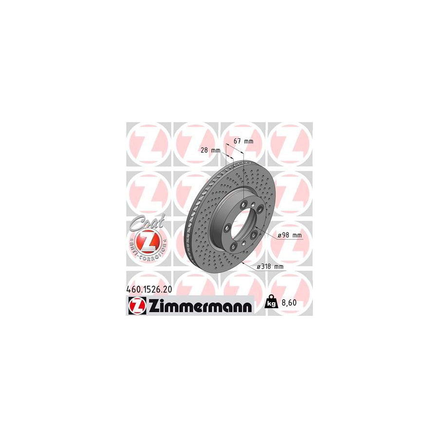 ZIMmERMANN COAT Z 460 1526 20 Brake Disc Internally Vented Perforated Coated