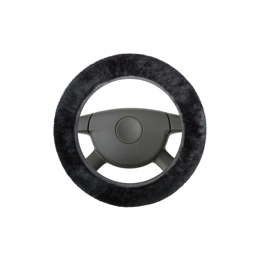 WALSER 19567 Steering wheel cover 37mm, 39mm, Black, Leather, Sheepskin