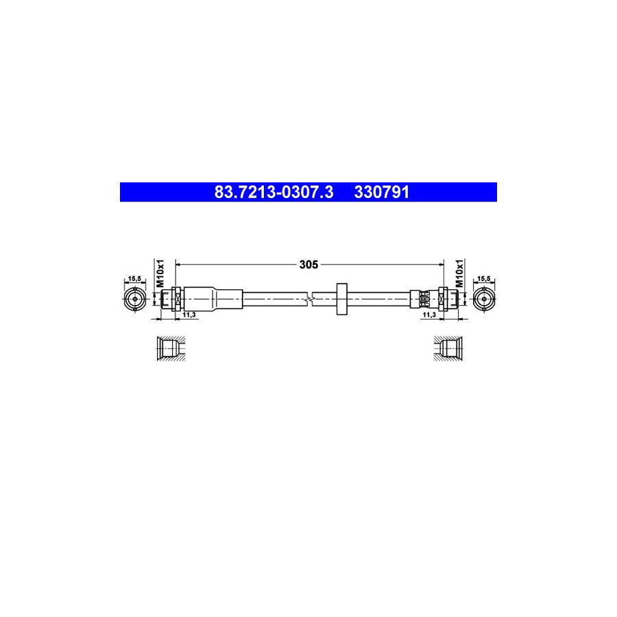 ATE 83 7213 0307 3 Brake Hose 305Mm
