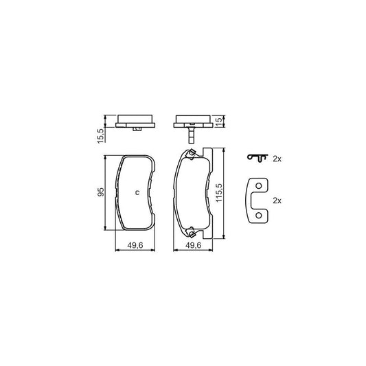 Bosch 0986424697 Brake Pad Set With Acoustic Wear Warning With Anti Squeak Plate With Piston Clip With Spring BP410