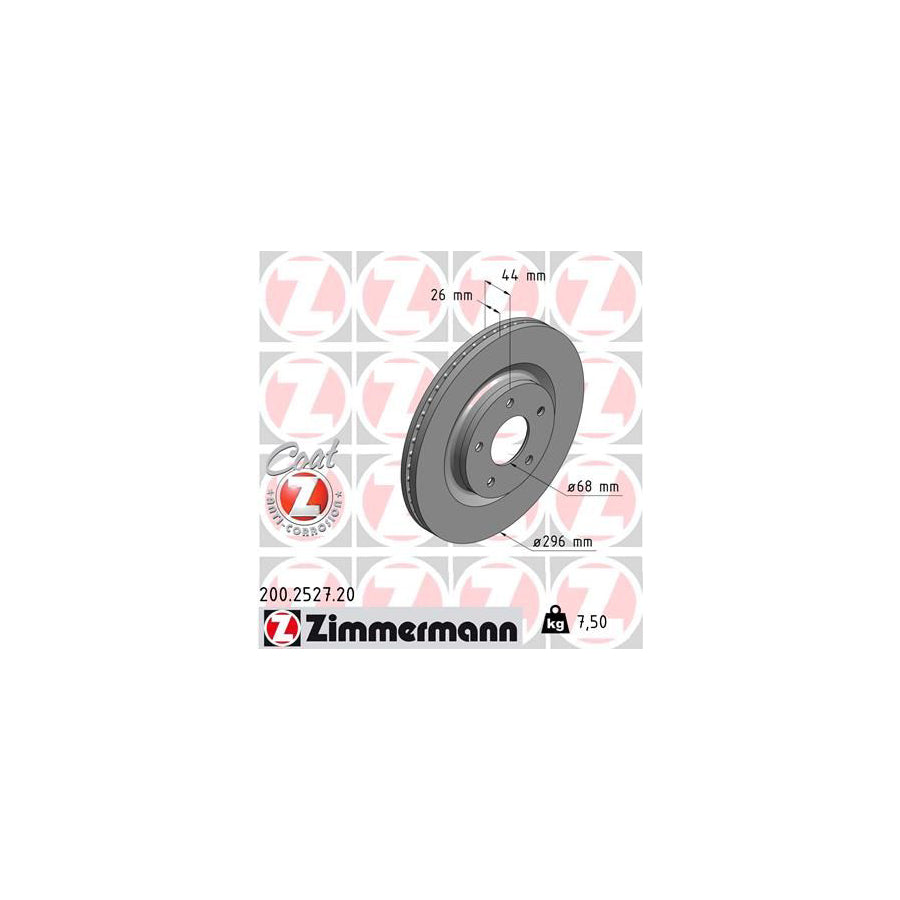 ZIMmERMANN COAT Z 200 2527 20 Brake Disc for NISSAN Juke F15 Internally Vented Coated