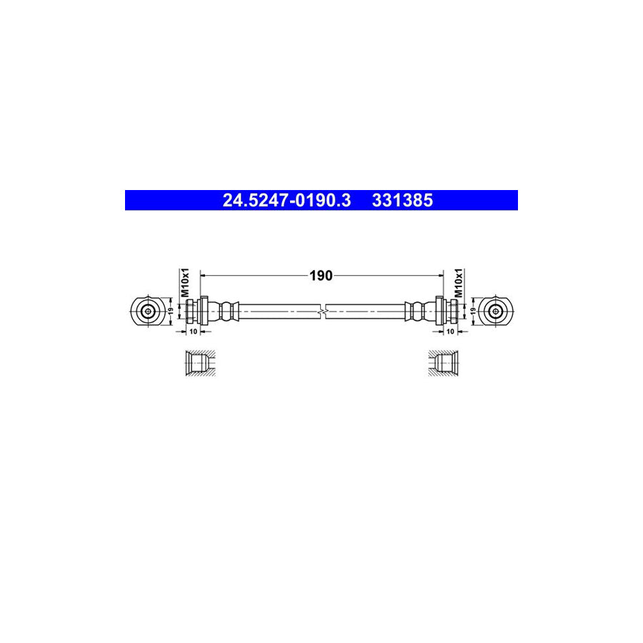 ATE 24 5247 0190 3 Brake Hose for NISSAN QASHQAI 190Mm