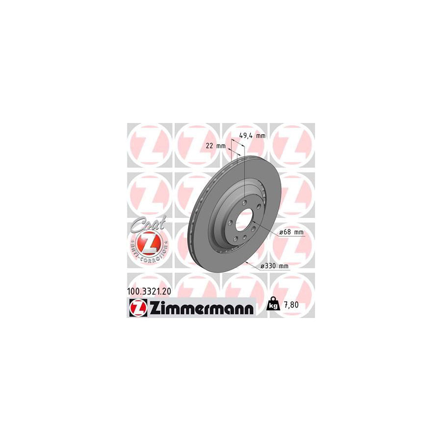 ZIMmERMANN COAT Z 100 3321 20 Brake Disc for AUDI A6 Externally Vented Coated High carbon