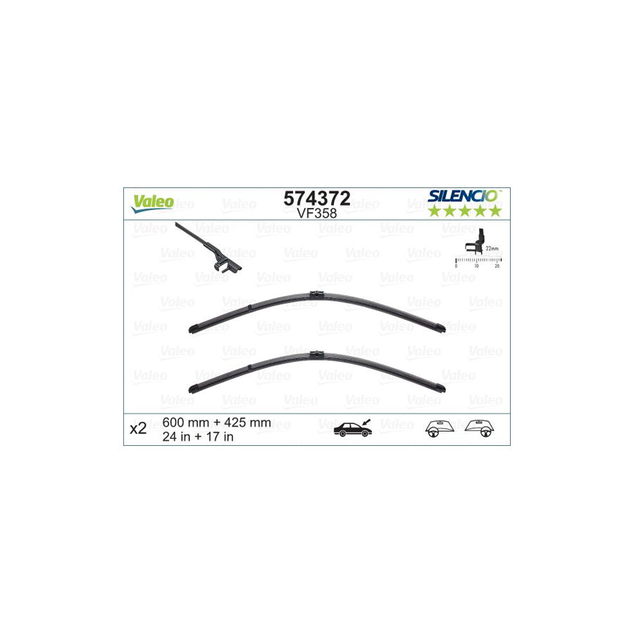 Valeo Silencio Flat Blade Set, Silencio X.Trm 574372 Wiper Blade For Fiat Croma Ii Estate (194) | Duco Car Parts UK Car Parts