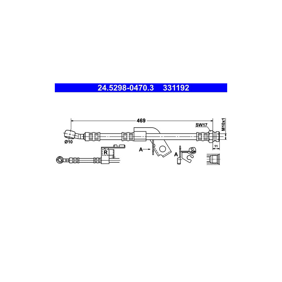 ATE 24 5298 0470 3 Brake Hose for HYUNDAI Getz TB 469Mm M10X1 