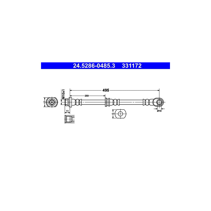 ATE 24 5286 0485 3 Brake Hose 495Mm M10X1 
