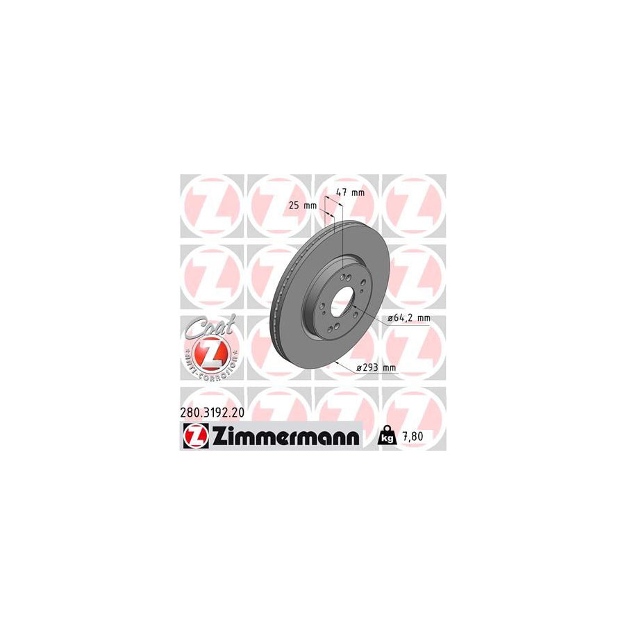 ZIMMERMANN 280.3192.20 Brake Disc for HONDA HR-V II (RU) Internally Vented, Coated