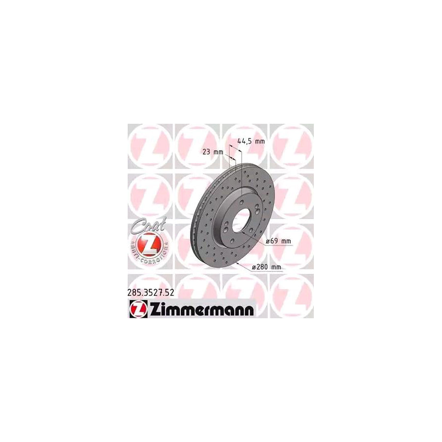 ZIMmERMANN SPORT COAT Z 285 3527 52 Brake Disc Internally Vented Perforated Coated