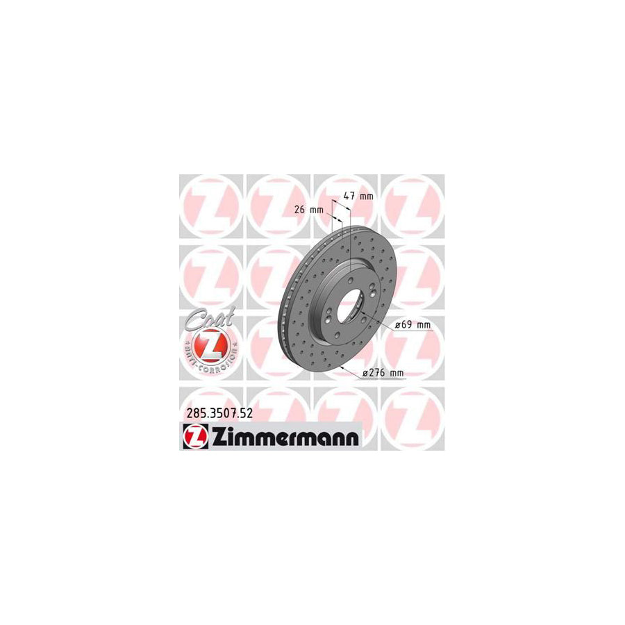 ZIMmERMANN SPORT COAT Z 285 3507 52 Brake Disc Internally Vented Perforated Coated