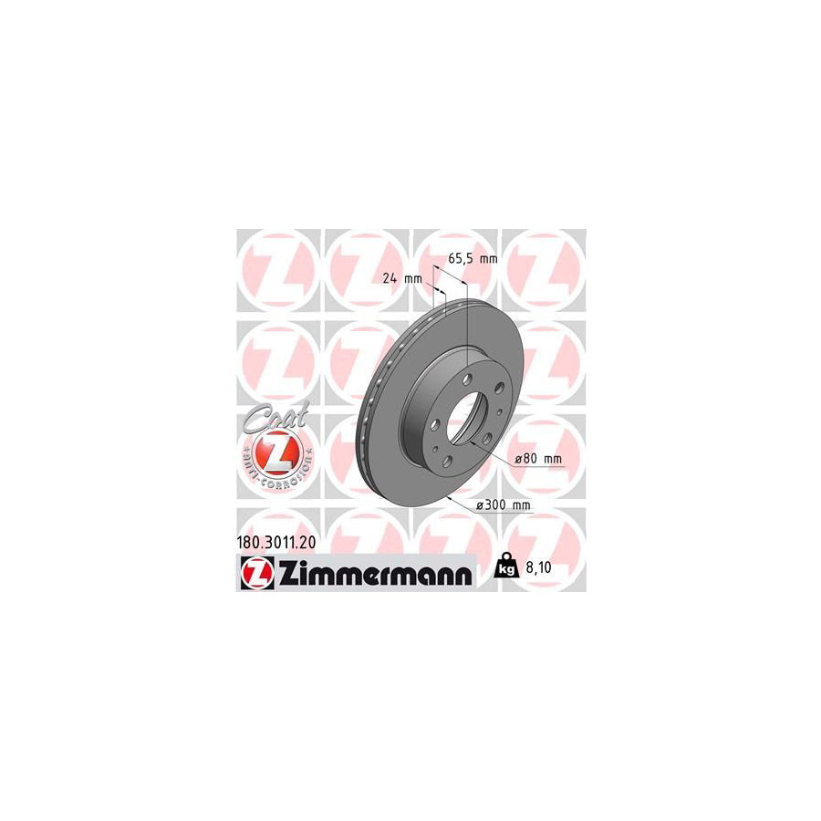 ZIMmERMANN COAT Z 180 3011 20 Brake Disc Internally Vented Coated