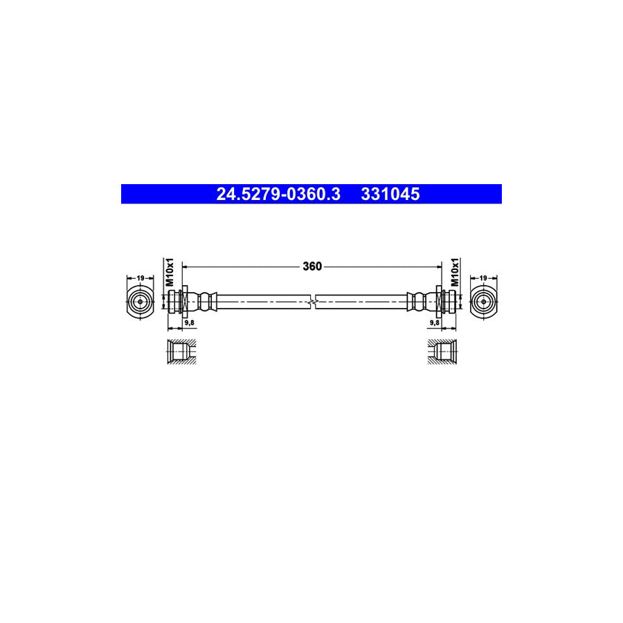 ATE 24 5279 0360 3 Brake Hose for SUZUKI JIMNY 360Mm