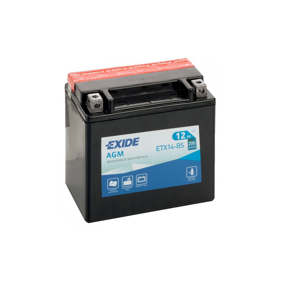 Exide ETX14BS Motorcycle Battery 12V 12AH 200A | Duco Car Parts UK Car Parts