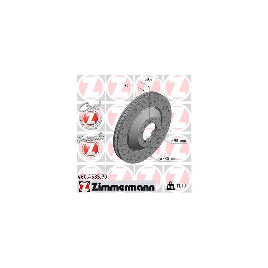 ZIMmERMANN 460 4535 70 Brake Disc Perforated Two piece brake disc Vented Coated Alloyed High carbon