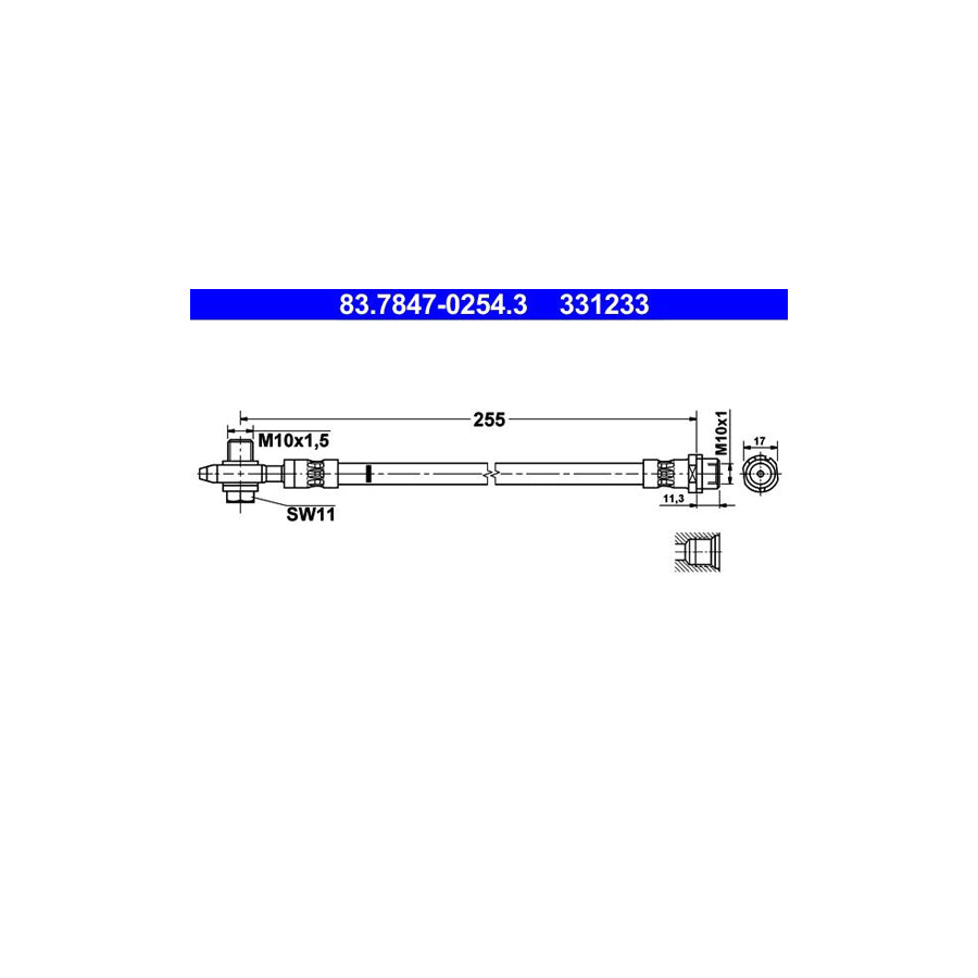 ATE 83 7847 0254 3 Brake Hose 255Mm M10X1 