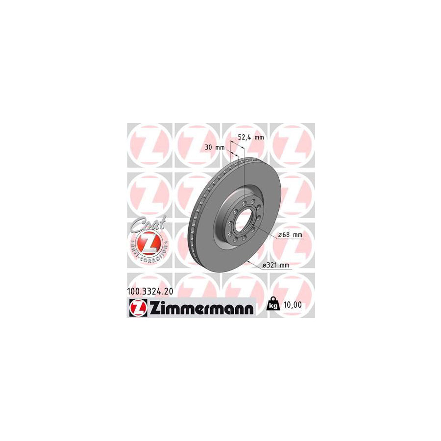 ZIMmERMANN COAT Z 100 3324 20 Brake Disc for AUDI A6 Internally Vented Coated High carbon