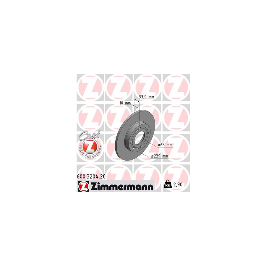ZIMmERMANN COAT Z 600 3204 20 Brake Disc Solid Coated