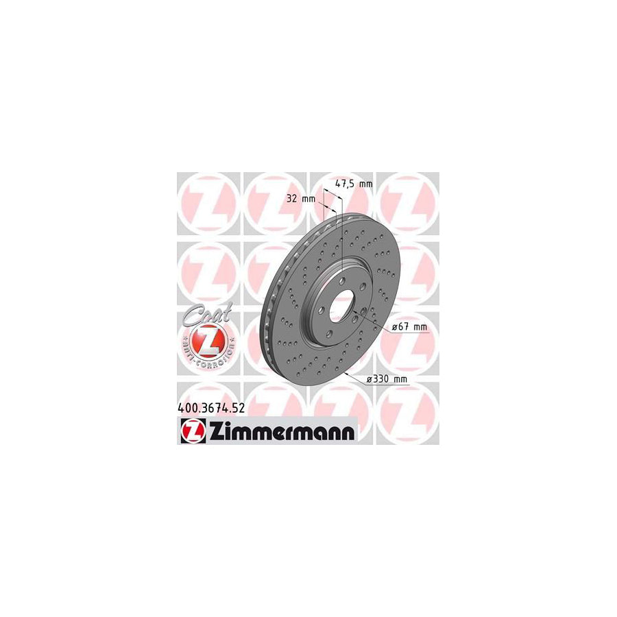 ZIMmERMANN SPORT COAT Z 400 3674 52 Brake Disc suitable for MERCEDES BENZ E Class Internally Vented Perforated Coated High carbon