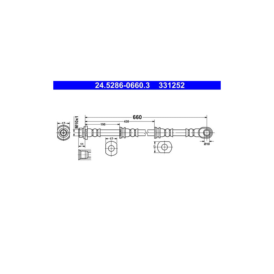 ATE 24 5286 0660 3 Brake Hose 660Mm M10X1 
