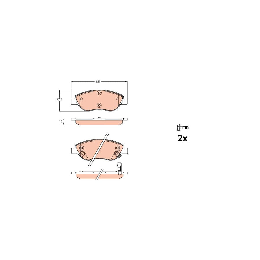 TRW Gdb2228 Brake Pad Set For Fiat Tipo With Acoustic Wear Warning With Brake Caliper Screws