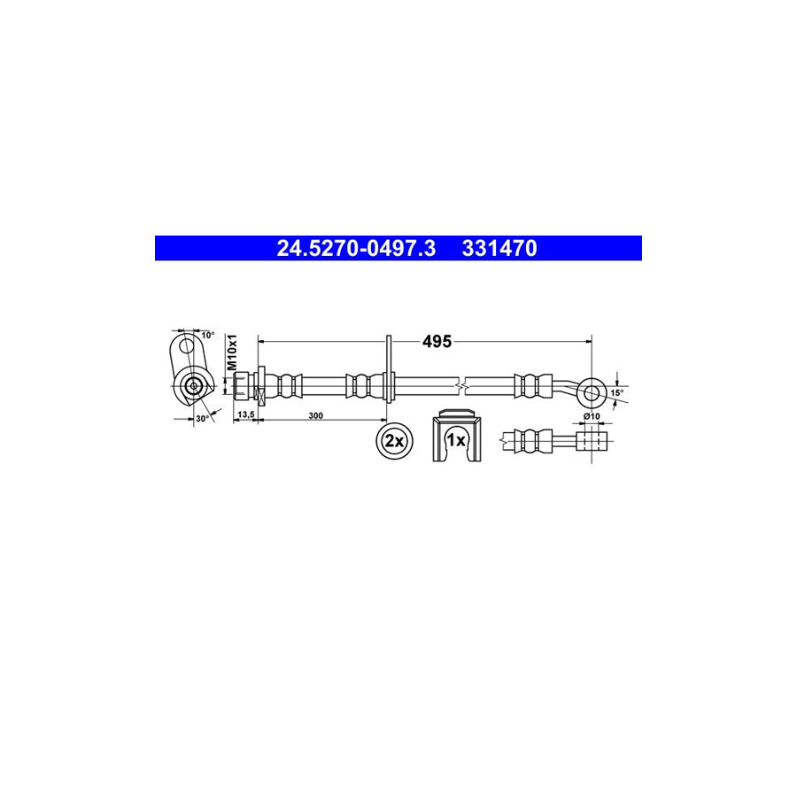 ATE 24 5270 0497 3 Brake Hose for HONDA ACCORD 495Mm M10X1 