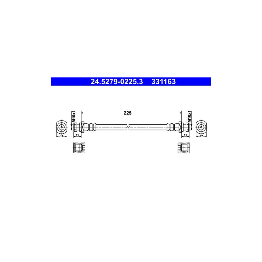 ATE 24 5279 0225 3 Brake Hose 225Mm