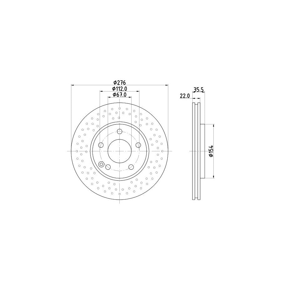HELLA PRO 8DD 355 110 211 Brake Disc suitable for MERCEDES BENZ A Class W168 Internally Vented Perforated Coated without wheel hub without wheel studs