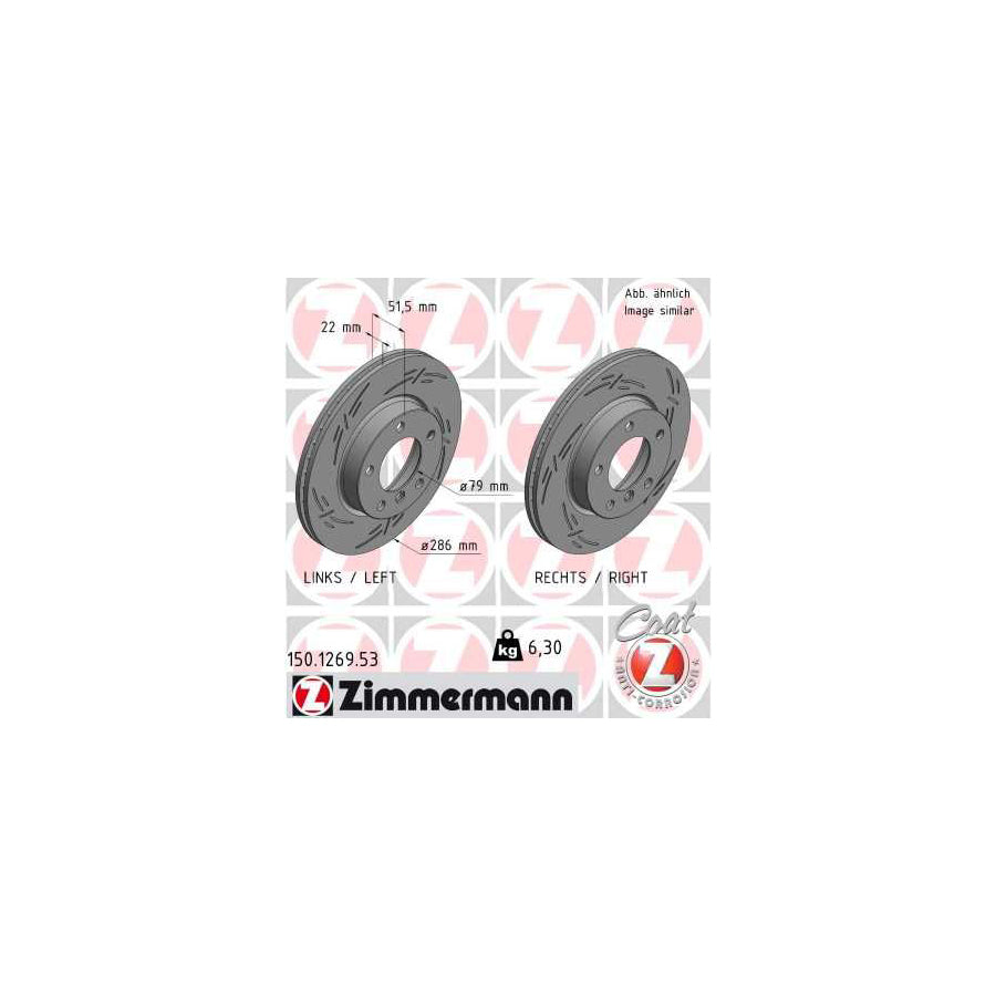 ZIMmERMANN 150 1269 53 Brake Disc Internally Vented Slotted Coated High carbon