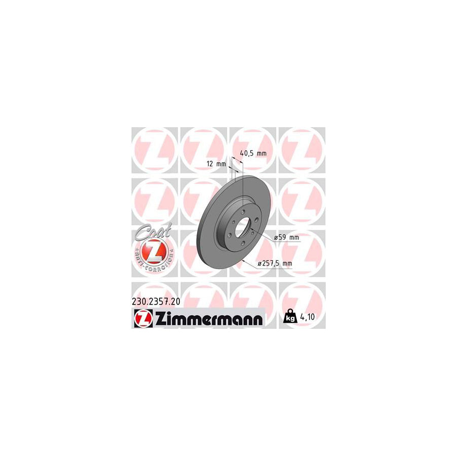 ZIMmERMANN COAT Z 230 2357 20 Brake Disc Solid Coated