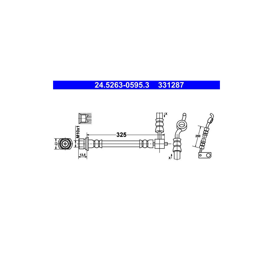ATE 24 5263 0595 3 Brake Hose for TOYOTA Yaris I Hatchback P1 325Mm M10X1 