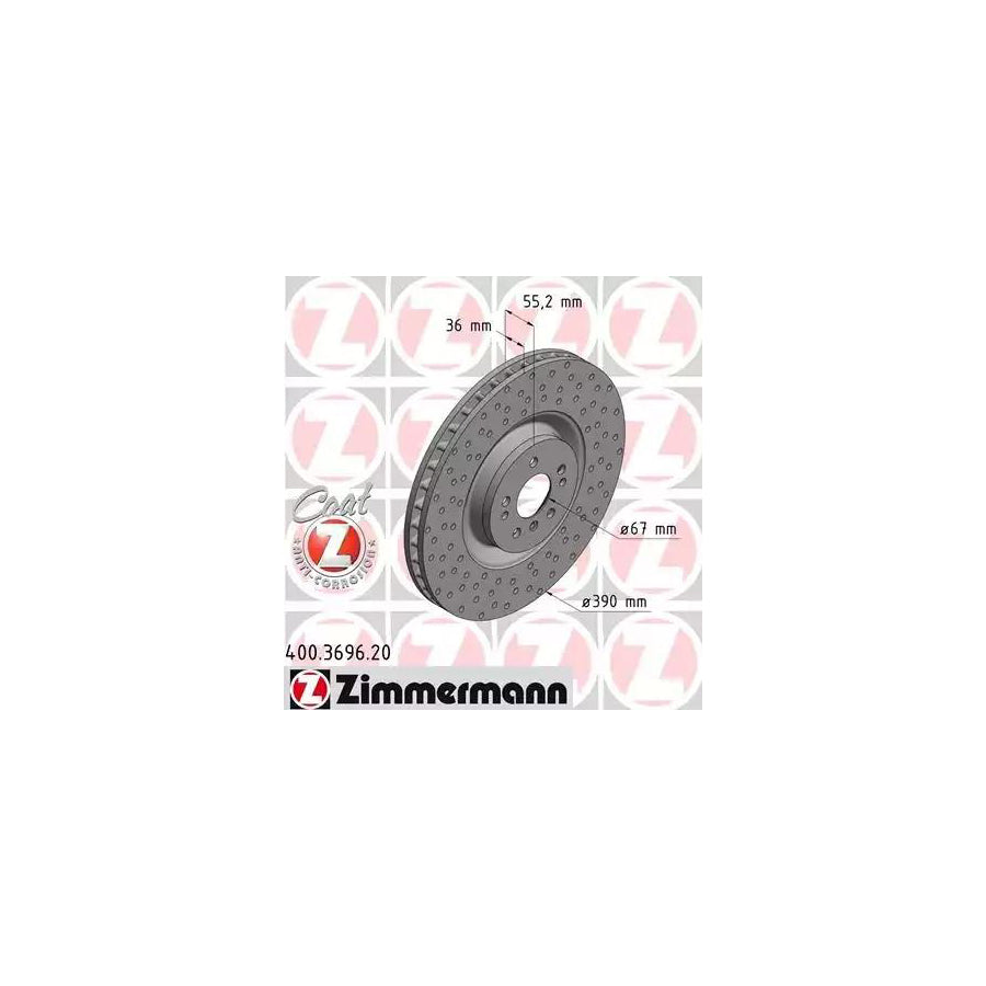 ZIMmERMANN COAT Z 400 3696 20 Brake Disc Drilled dimples Internally Vented Coated High carbon