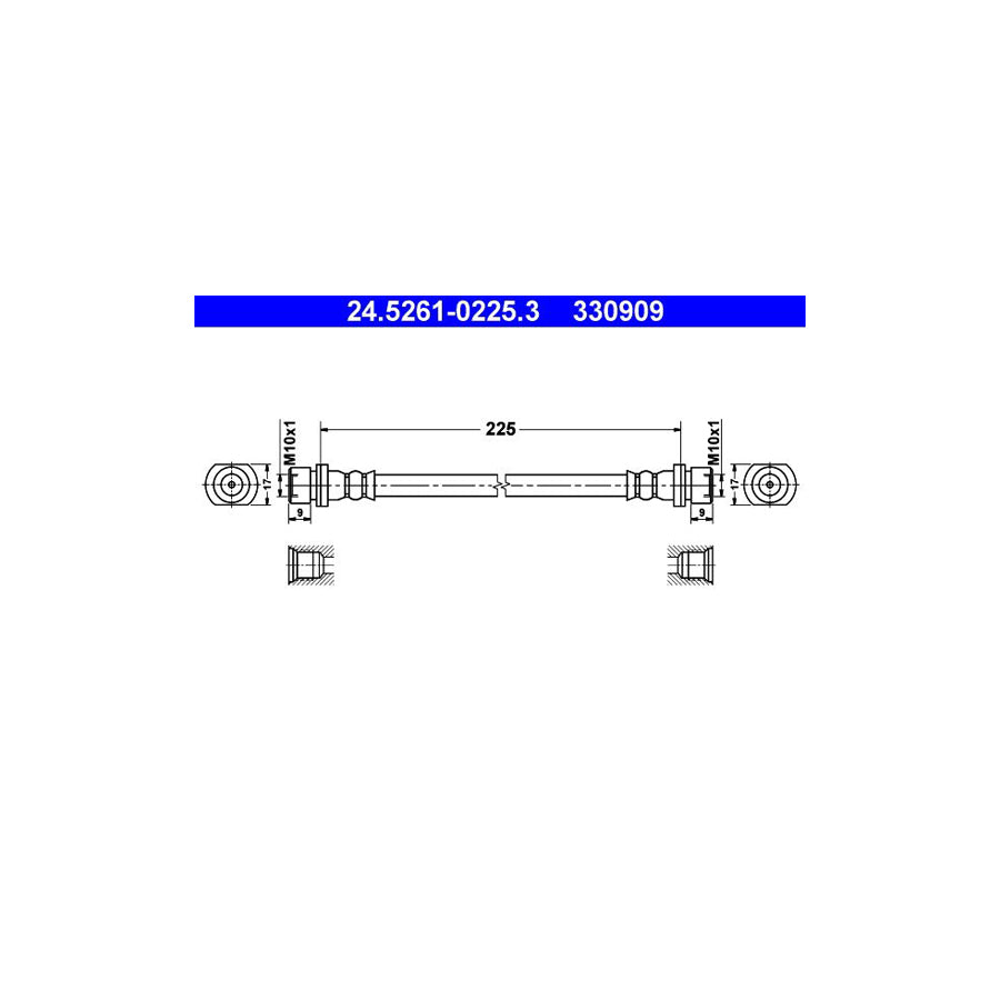 ATE 24 5261 0225 3 Brake Hose 225Mm