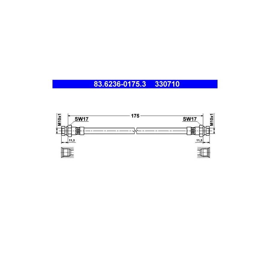 ATE 83 6236 0175 3 Brake Hose 175Mm