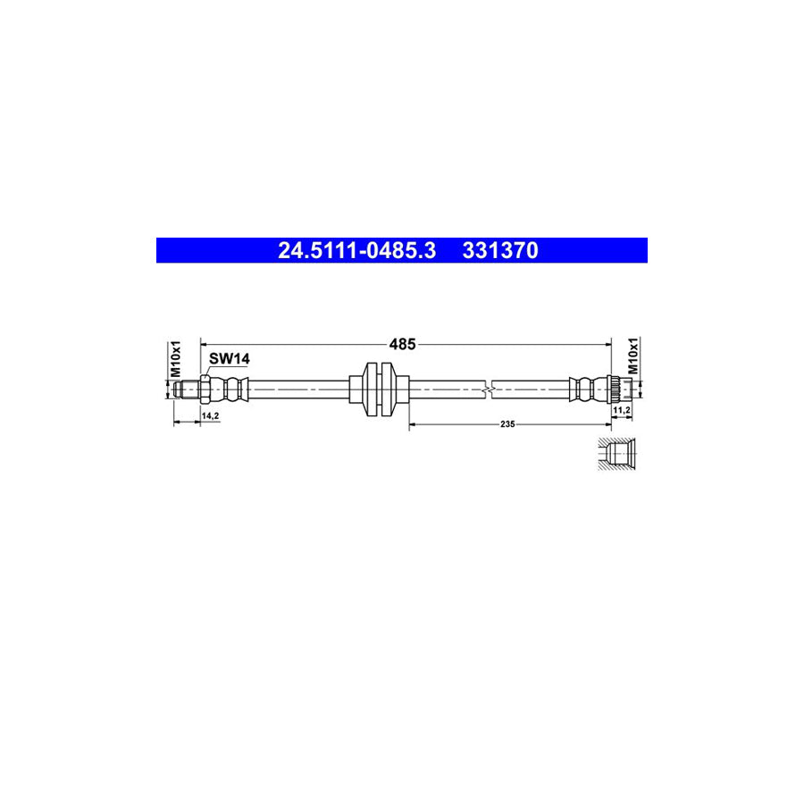 ATE 24 5111 0485 3 Brake Hose for RENAULT KANGOO 485Mm M10X1 