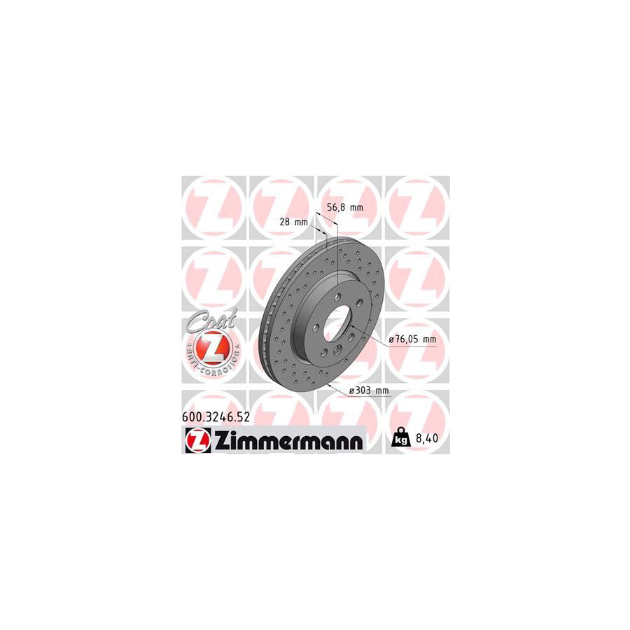 ZIMmERMANN SPORT COAT Z 600 3246 52 Brake Disc for VW AMAROK Internally Vented Perforated Coated High carbon